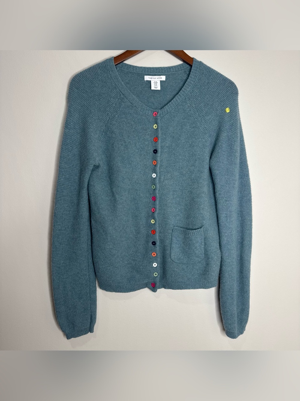 Tabitha Webb Wool‎ Blend Blue Multi-color Button Granny Cardigan Sweater Medium